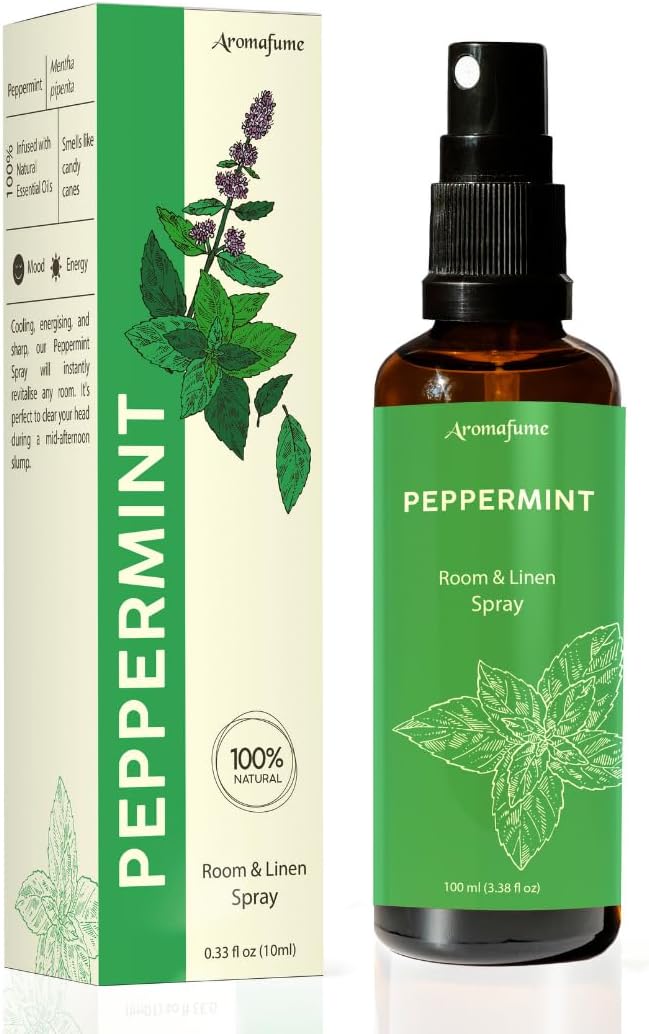 Peppermint Room, Linen & Pillow Spray by Aromafume | 100ml/3.38 fl oz | with Pure Peppermint Essential Oil | Aromatherapy Spray for Relaxation, Sleep & Stress Relief | Mist for Bedding, Fabrics