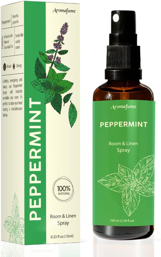 Peppermint Room, Linen & Pillow Spray by Aromafume | 100ml/3.38 fl oz | with Pure Peppermint Essential Oil | Aromatherapy Spray for Relaxation, Sleep & Stress Relief | Mist for Bedding, Fabrics
