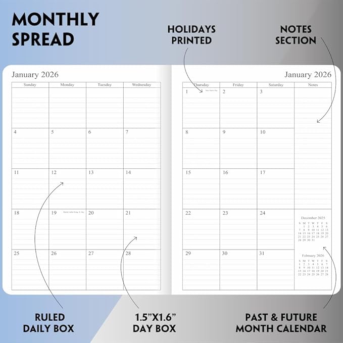 2025-2026 Planner - Weekly and Monthly Planner, Oct 2025 to Dec 2026, Vegan Leather Cover, Elastic Closure, 7”x9.25”, Purple