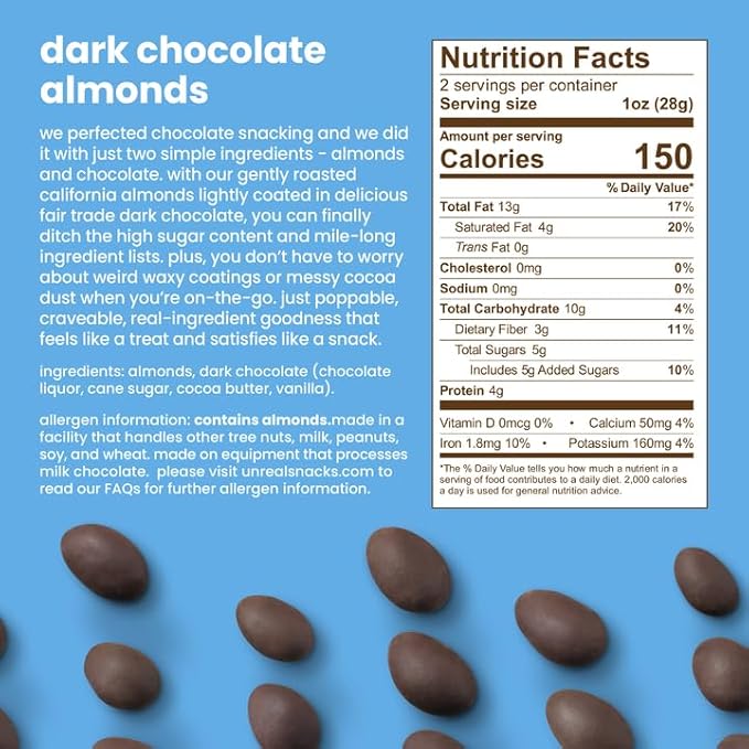 UNREAL Dark Chocolate Almonds - Certified Vegan, Gluten Free, Fair Trade, Non-GMO, No Sugar Alcohols or Soy (9 bags)