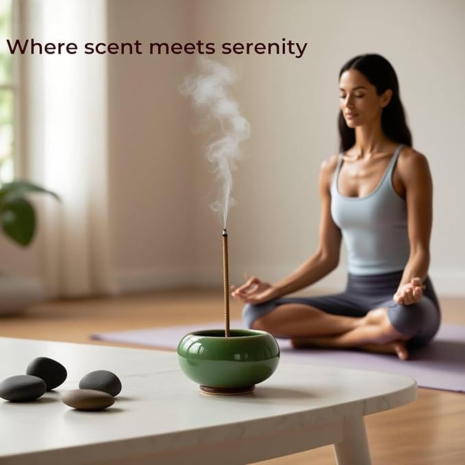 Incense Holder, 2-1Design, for Incense-Sticks,Cones,Ceramic Burner Bowl,for Zen Meditation,Yoga Desktop Decor,with Lotus Stand,Office,Home,Feng Shui & Spiritual Gifts(Natural)