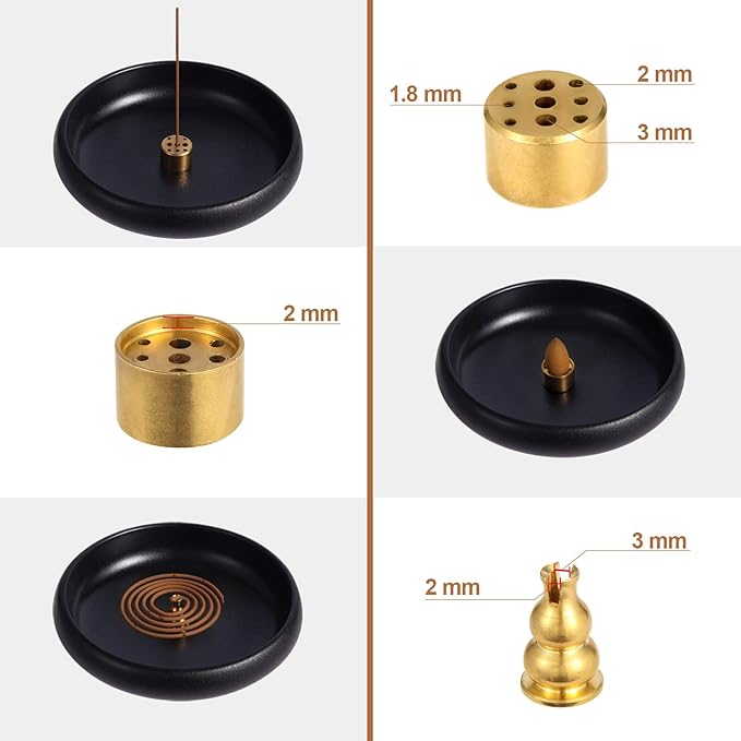 Incense Holder for Sticks, Sage, Coil Incense, Incense Stick Holder 5.71" for Yoga Meditation Energy Cleansing, Ceramic Incense Burner Holder with 9 Holes, Ash Catcher, Smudge Bowl (Black)