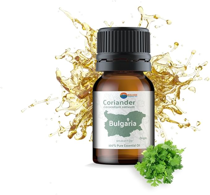 Coriander Essential Oil - Direct from Bulgarian Balkan Mountains - Steam Distilled - Aceite Cilantro for Aromatherapy, Massage, Diffuser, DIY Candle and Soap Making - 5ml