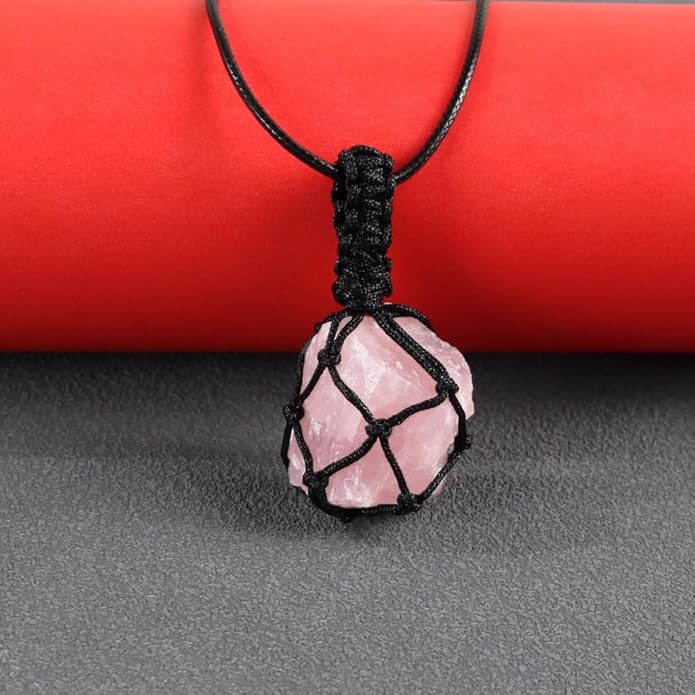 Handmade Natural Gemstone Crystal Pendant Necklace Stone Holder Necklace Cord Net Necklace with Adjustable Length for Women Men