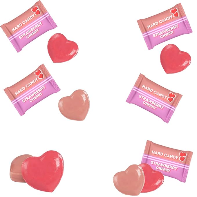 Fruidles Cherry & Strawberry Hearts Candy, Purple & Pink Heart Shaped Hard Candy Sucker Individually Wrapped in Foil, Made in Brazil (2 Pounds)