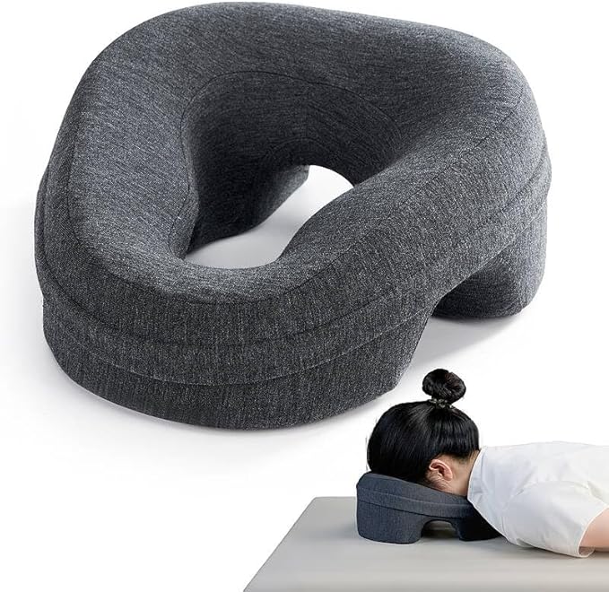 Face Down Pillow for Bed, Massage Headrest Face Pillow After Eye Surgery, Memory Post-Eye Recovery or Beach Tanning, Prone Sleepers with Breathable Desig (Dark Gray)