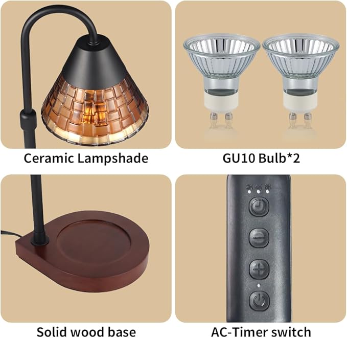 Candle Warmer Lamp with Timer, Dimmable Electric Candle Warmer Melter for Scented Candles Top-Down Melting,Home Decor Mothers Day Birthday Gifts for Women Mom Grandma(Brown Glass)