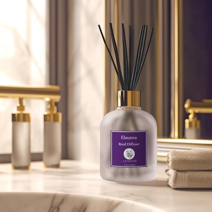 Lavender Reed Diffuser Sets,6.7fl oz(200ml) with 8 Sticks,Fragrance/Aromatherapy for Livingroom/Office/Kitchen/Entryway/Bathroom,Gift Set,Shelf Decor,Home Accessories,Air Freshener (Lavender)