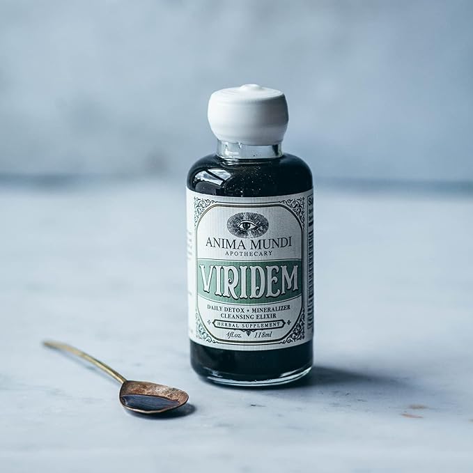Anima Mundi Apothecary Viridem Greens Detox Elixir - GI & Liver Detox Liquid Supplement, Natural Herb Cleanse with Chlorophyll, Moringa + Organic Chlorella - Add to Juice & Teas (4oz / 118ml)