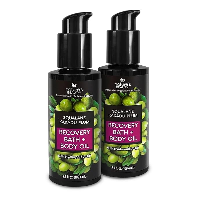 Nature's Beauty Squalane Kakadu Plum Recovery Bath + Body Oil Multi-Pack - Restore & Nourish your Skin, Quick-Absorbing, Made w/Hyaluronic Acid + Vitamin C + Almond Oil, 3.7 fl oz (2 Pack)