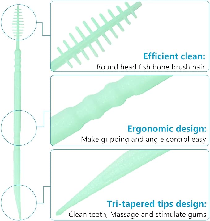 Brushpicks Interdental Toothpicks,Soft Bristle Dental Floss Picks Toothpicks,Helps Removes Plaque and Debris Between Your Teeth 600PCS (Pack of 5) Mint