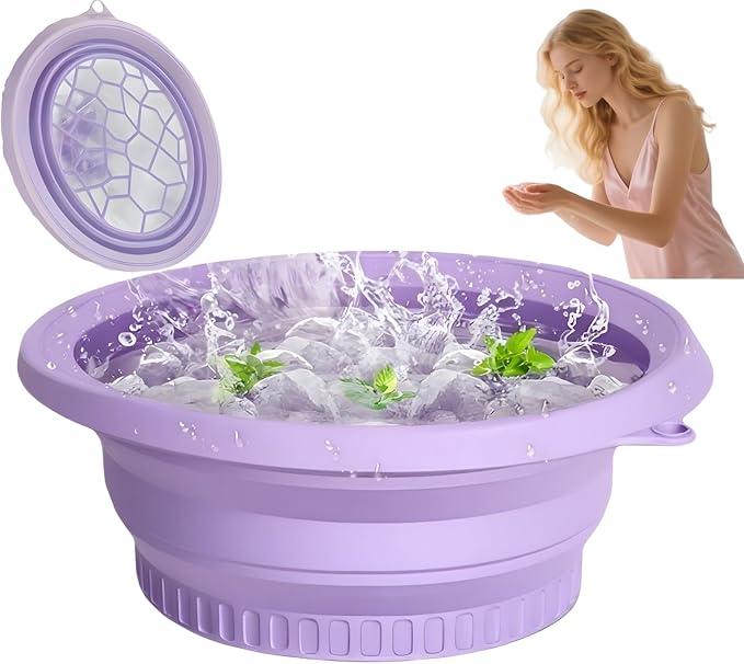 Foldable Silicone Facial Ice Bath Bowl, Ice Face Bowl with Built-in Ice Tray - for Cold Immersion Therapy, Skin Tightening and Acne Relief - Portable Cold Therapy Tool for Home and Travel (Purple)