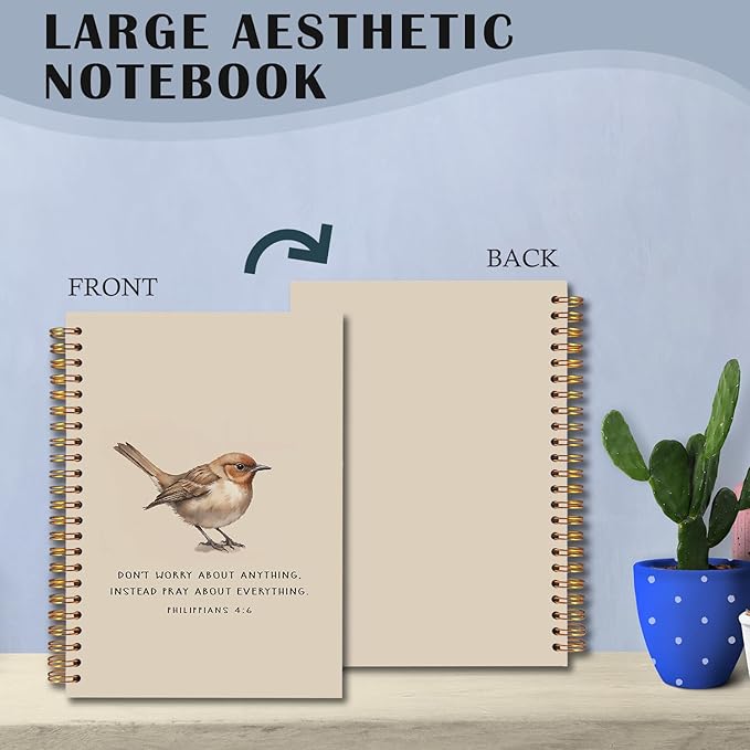 Bird Christian Spiral Notebooks, Philippians 4:6 Bible Journal, Scripture Journals for Writing, Christian Gifts for Women Men, Religious Notebook for Note Taking, 5.5x8.3 Inch