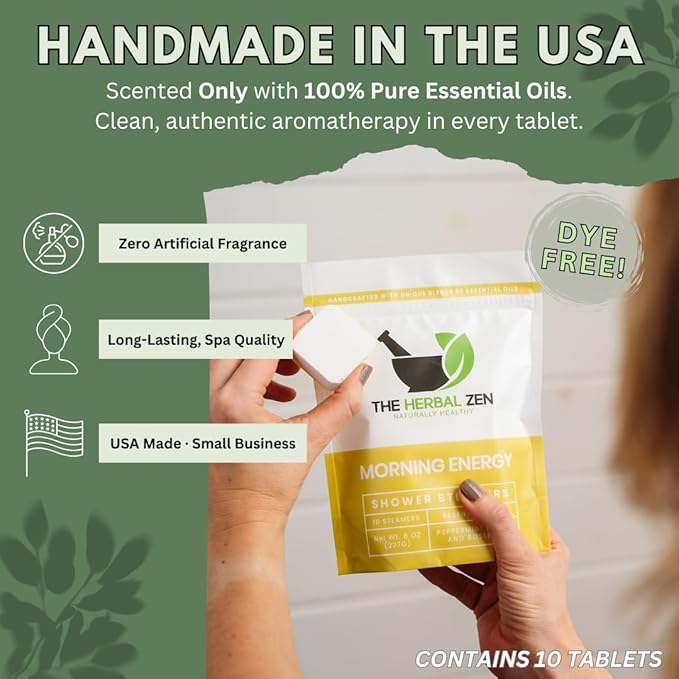 Morning Energy Shower Steamers Aromatherapy for Energy - USA Made - Peppermint & Lemon Shower Bomb Tablets – Christmas Gift - Adult Stocking Stuffer – Soothing Natural Essential Oils (10 Pack)