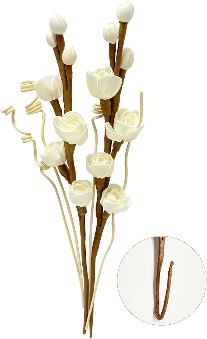 Reed Diffuser Sticks, Flower Sticks Set,White Rose Wood Flower, Reed Diffuser for Home, for Bedroom, Office Bathroom Shelf Decor