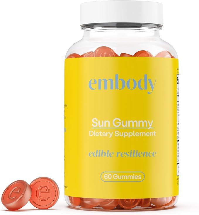 Embody Antioxidant Sun Gummy, Orange Pineapple Flavor, Fern Extract Supplement for Anti-Aging, Dark Spots, Healthy Skin - Promotes Collagen Production, Vitamin C, Selenium (60 Count, Orange Pineapple)