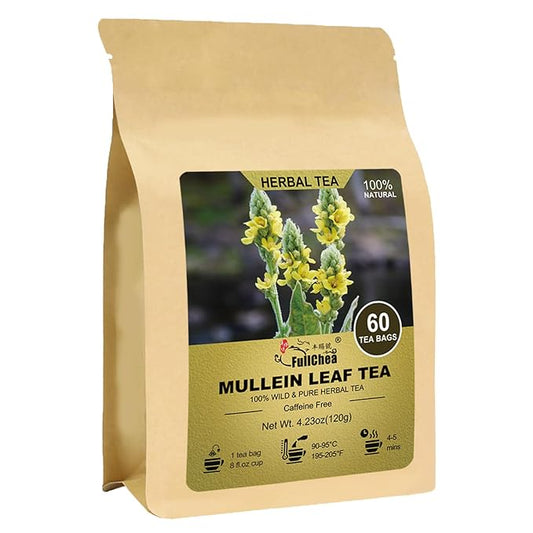 FullChea - Mullein Leaf Tea Bags, 60 Teabags, 2g/bag - Premium Dried Mullein Herbs For Detox & Respiratory Support - Non-GMO - Caffeine-free - Natural Healthy Herbal Tea