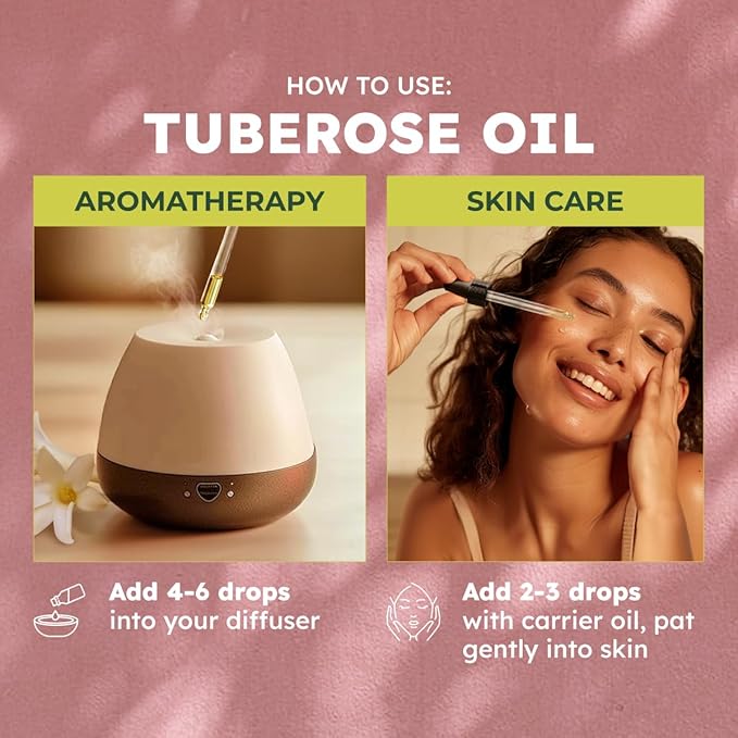 KUKKA Tuberose Essential Oils - 1 Fl Oz - for Hair, Skin, Diffuser, Aromatherapy & DIY Soap Making Scent