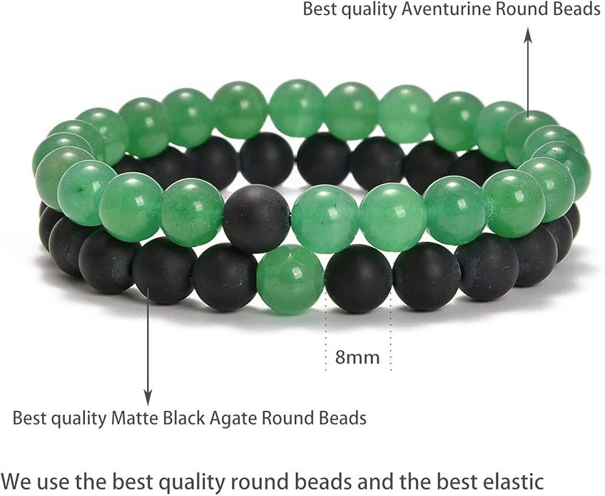 AD Beads 2Pcs His & Hers Distance Beads Bracelets Elastic Natural Stone Yoga Bracelet