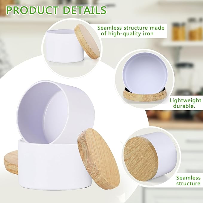 ABK 4oz White Candle Tins, 24 PCS Matte Mental Jars With Wood Grain Lids for Making, Bulk Containers