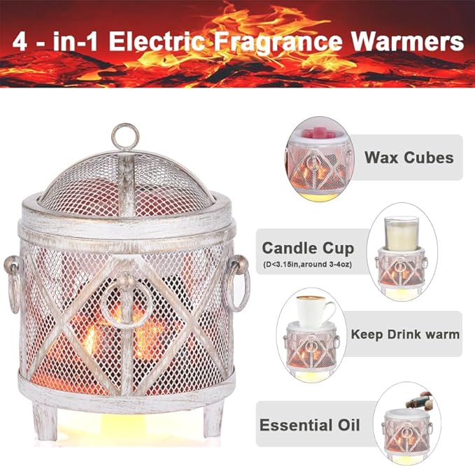 Dicimi Rustic Electric Wax Warmer, Fireplace Style Candle Warmer with Timer, 4-in-1 Wax Melt Warmer for Scented Wax/Oils/Wax Melts, Auto Shut-Off, Energy Efficient Home Decor Gift Idea