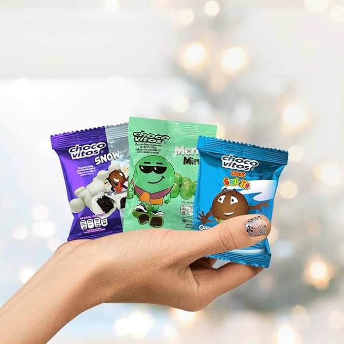 CHOCO VITOS Chocolate Candy, Variety Pack, 24 Packs of 0.98 oz, Varieties: Cookies, Snow, and Mint.