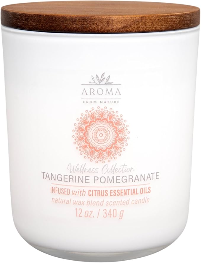 Aroma from Nature Wellness Collection Candle, 12 oz, 2 Cotton Wicks, Tangerine Pomegranate, Large Painted Jar