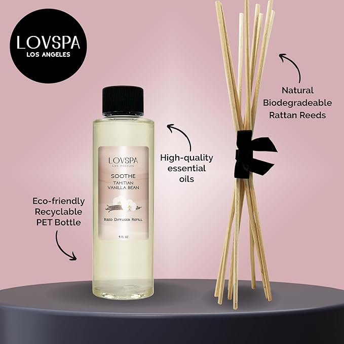LOVSPA Soothe Tahitian Vanilla Diffuser Oil - Luxury Essential Oils for Diffuser Refill & Air Freshener Room Spray - Long-Lasting & Natural Home Fragrance, Scented Oil for Diffusers, USA Made, 4oz