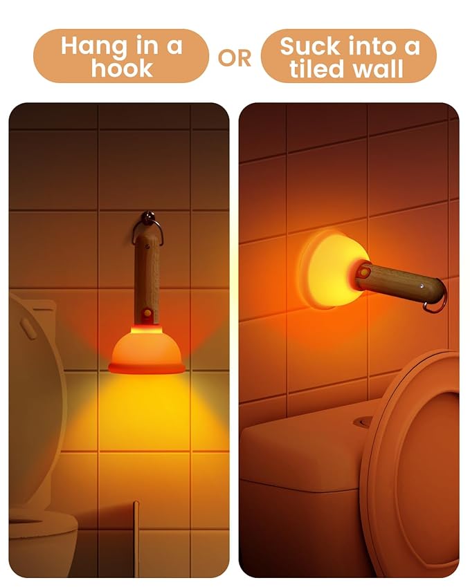Amaredom Plunger Night Light, Cute Plunger Lamp, Wooden Bar Silicone Funny Nightlight, Rechargeable LED Funny Flashlight with 30 Minutes Timer & One Button Control, Bedroom, Washroom, Living Room