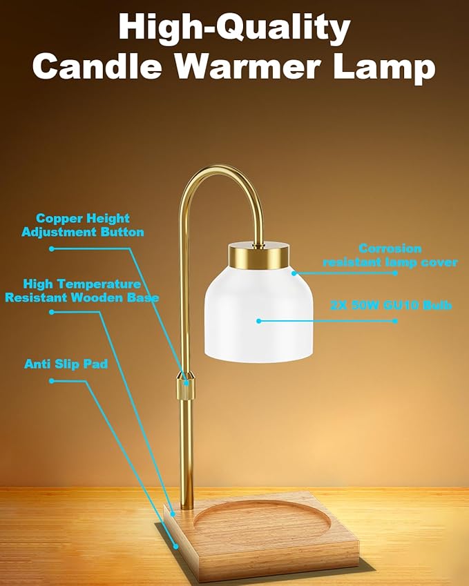 Candle Warmer Lamp with Timer - Upgraded Wax Warmer Lamp with Dimmable, Adjustable Height - Electric Candle Burner for Any Size Jar, Ideal Gift (White)