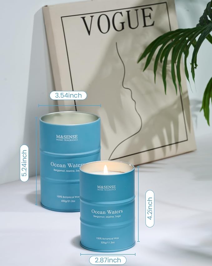 M&SENSE Ocean Waters Scented Candles Large Beach Candle, Summer Soy Candles 21.2oz 120 Hour Slow Burning,Aromatherapy Candle for Stress Relief Meditation Relaxing