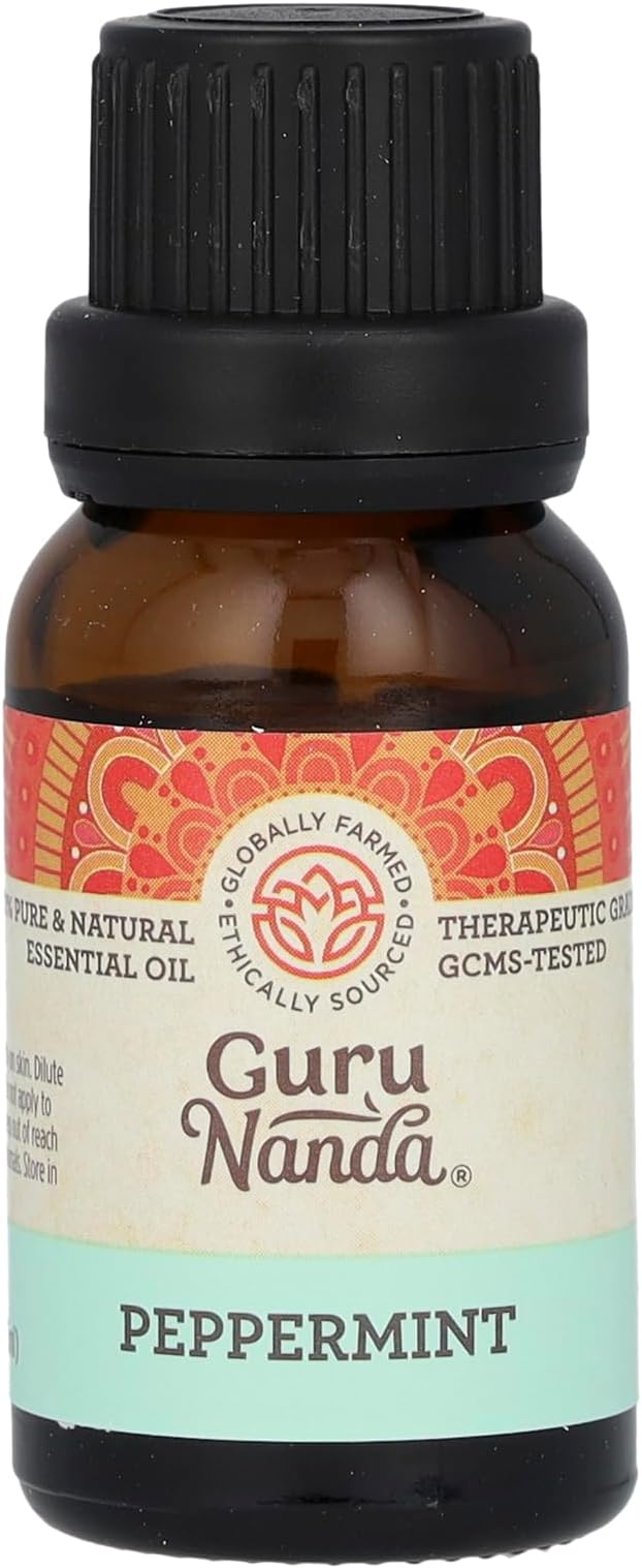 GuruNanda Peppermint Essential Oil, 100% Pure, Natural & Undiluted Aromatherapy Oil for Diffusers & DIY Recipes, Invigorating Scent Helps Support Focus and Clarity (0.5 Fl Oz)