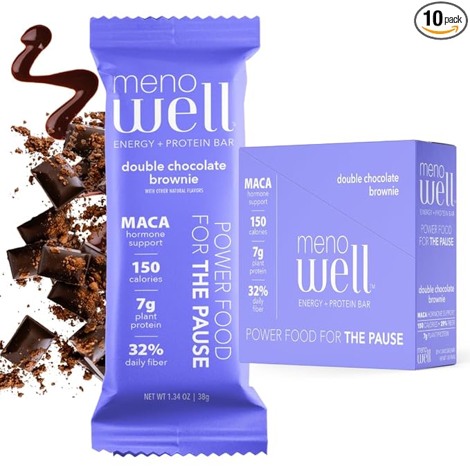MenoWell Menopause Protein Bars for Women, Weight Management Support, Double Chocolate Brownie, 32% Daily Fiber, Prebiotic, Plant-Based, 7g of Protein, 1g Added Sugar, 10 Count (Pack of 1)