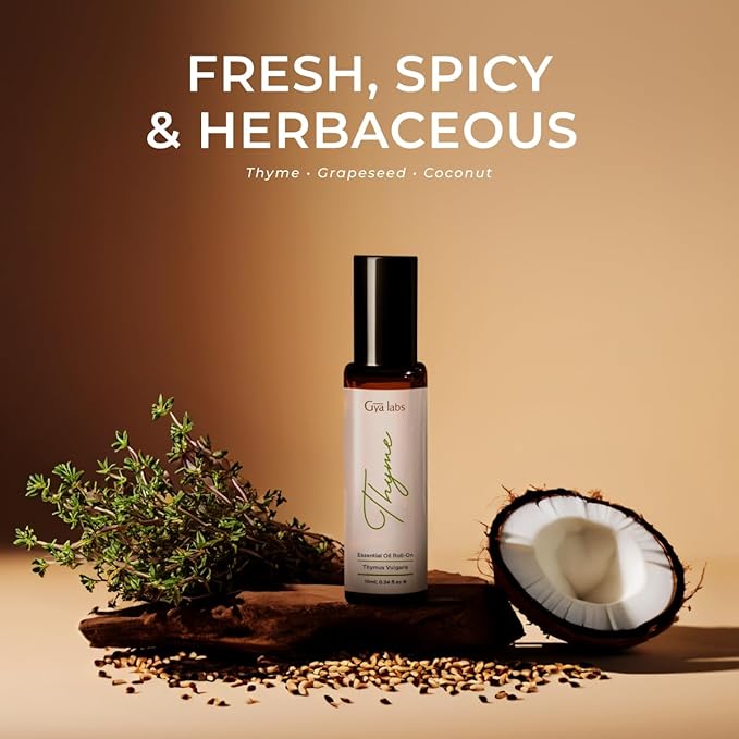 Gya Labs Thyme Essential Oil Roll On - 0.34 Fl Oz - Travel Size Roller for Camping, Skin, Aromatherapy Relief, Convenience