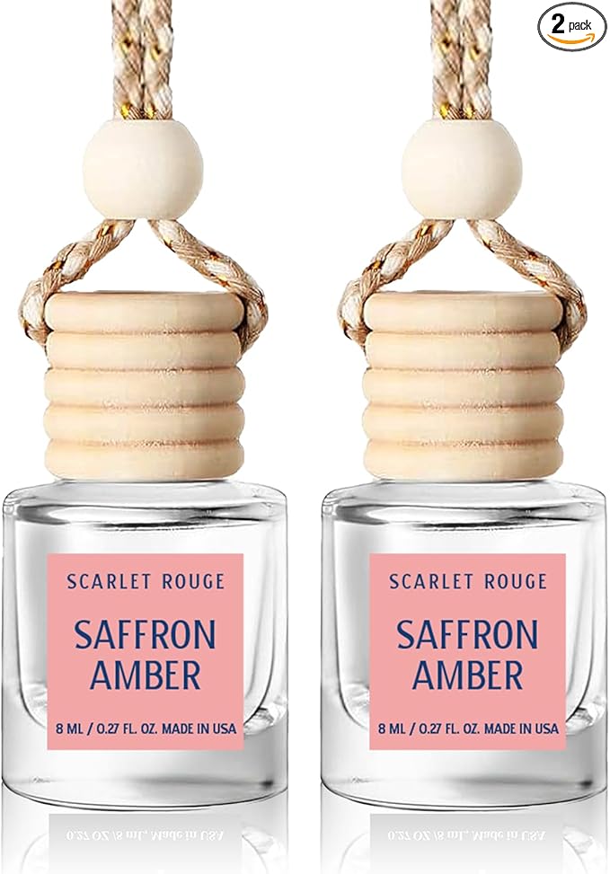 Car Air Freshener Hanging,Cute Air Diffuser for Car, Long Lasting Car Air Fresheners, Car Fresheners for Women, Made in USA Saffron Amber (2 Pack)