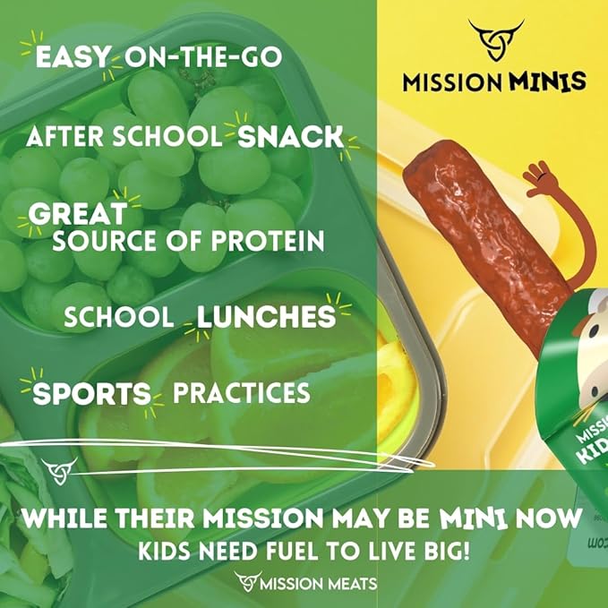 Mission Meats Kids Beef Sticks – 100% Grass Fed & Pasture Raised, Healthy Snacks for Kids, Sugar Free Protein, Gluten & Nut Free, Individually Wrapped, Mini 0.5oz (24ct Bag)