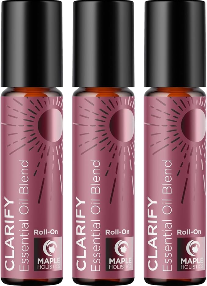 Maple Holistics Headache Essential Oil Roll On - Clarify Blend with Aromatherapy Oils Peppermint Rosemary and Lavender for Skin Relaxation Self Care 3-Pack