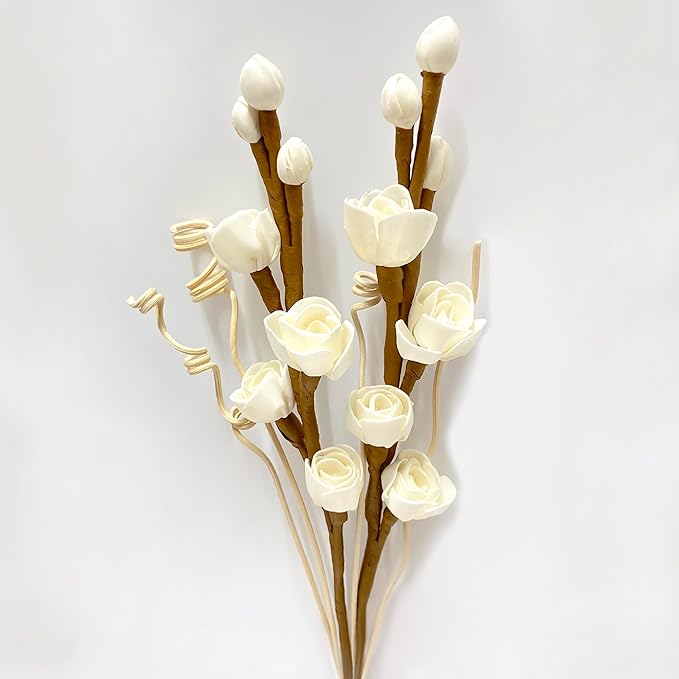 Reed Diffuser Sticks, Flower Sticks Set,White Rose Wood Flower, Reed Diffuser for Home, for Bedroom, Office Bathroom Shelf Decor