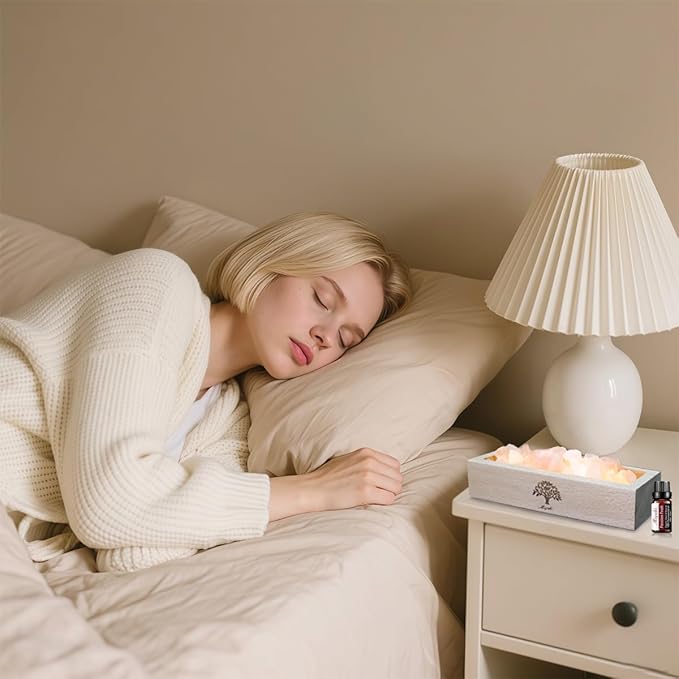 Himalayan Salt Lamp Diffuser - 300g Pink Salt with Wood Base, USB Powered, Warm Light & 10ml Passion Fruit Essential Oil Set for Aromatherapy, Relaxation, Meditation, Home Decor, Gifts