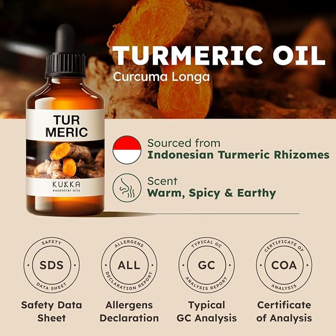KUKKA Turmeric Oil for Skin - 4 Fl Oz - for Hair, Skin, Diffuser, Aromatherapy & DIY Soap Making Scent