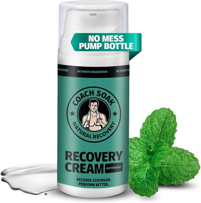 Coach Soak Magnesium Cream with MSM in Pump Bottle - Natural Recovery Cream with Magnesium Chloride & Menthol - Fast-Absorbing for Muscles & Joints, Cooling Menthol, 3.4oz