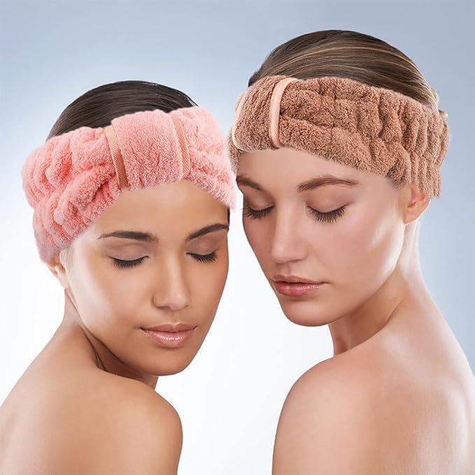 4 Pack Microfiber Towel Headbands for Washing Face, Spa & Skincare for Women (Coffee, Flesh Pink, Grey, Bright Red)