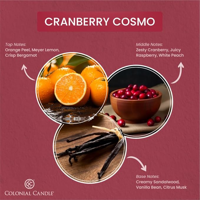 Colonial Candle Cranberry Cosmo Scented Jar Candle, 2 Wick, 3.5 oz, Mottled Wax Candle