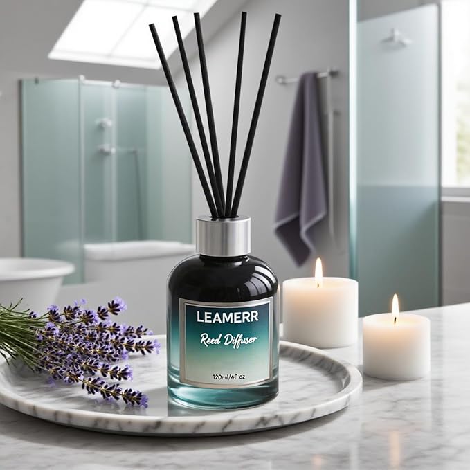 Reed Diffuser Sets, 4oz (120mL)- Lavender Reed Diffuser Oils, with 5 Reed Sticks, Home Fragrance Reed Diffuser for Bathroom Shelf Decoration.