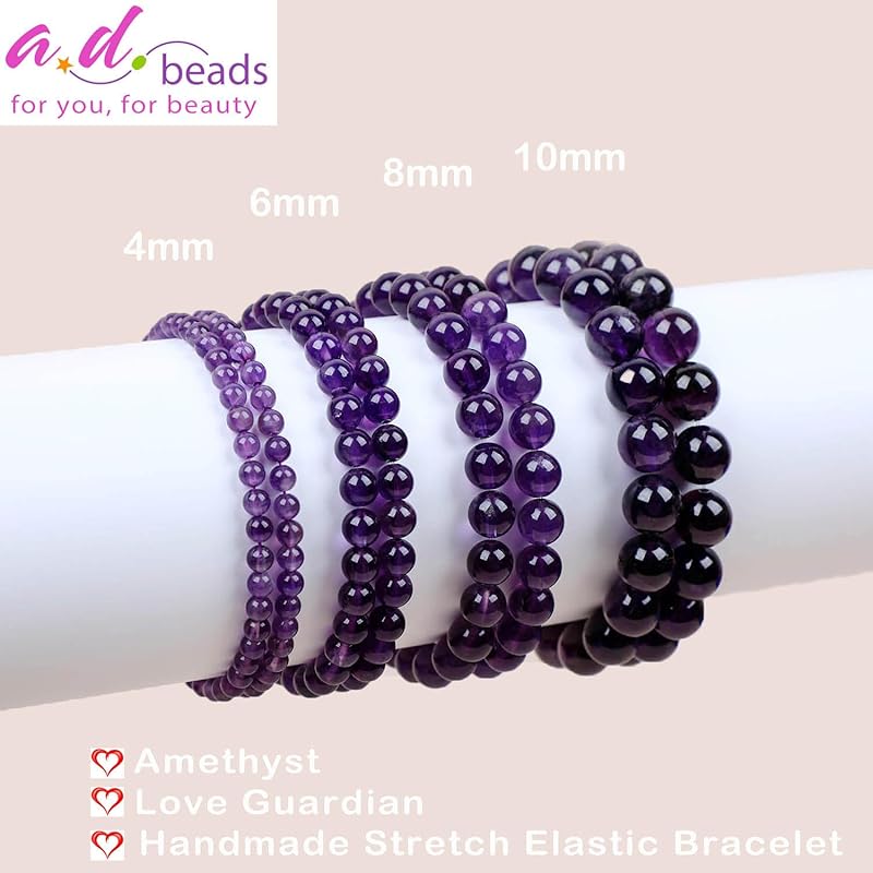 AD Beads Handmade Gemstone Stretch Elastic Bracelet Crystal Healing Reiki Nature's Beauty and Spiritual Essence Unisex (6mm, Amethyst (Love Guardian))