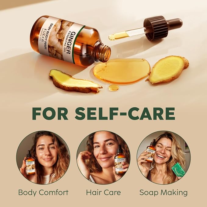KUKKA Ginger Essential Oils - 4 Fl Oz - for Hair, Skin, Diffuser, Aromatherapy & DIY Soap Making Scent