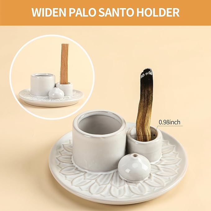 Palo Santo Sticks Holder, Multi-Purpose Handmade Ceramic Incense Burner for Palo Santo Incense Sticks, Sage Holder for Burning, Ash Catcher Tray for Meditation Yoga Room (White)