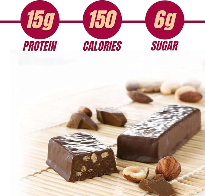ProtiDIET Hazelnut Chocolate High Protein Bars- No Trans Fat, GMO Free, Gluten-Free Bars, Perfect On-The-Go Healthy Protein Snack - 7 Protein Bars Per Box