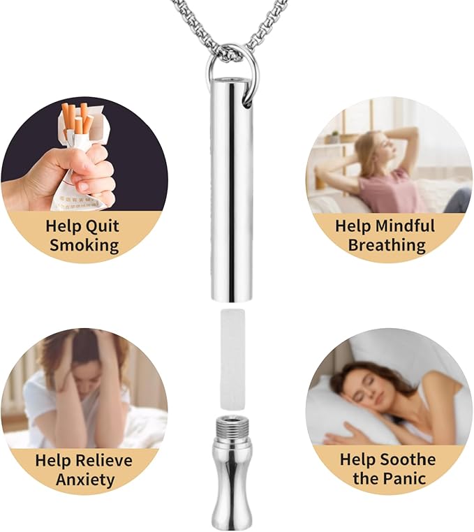 Breathing Necklace to Quit Smoking and Vaping with Refillable Mint Pods Stop Smoking Aids Fidget Necklace for Anxiety Relief Smokeless Inhaler for Adults