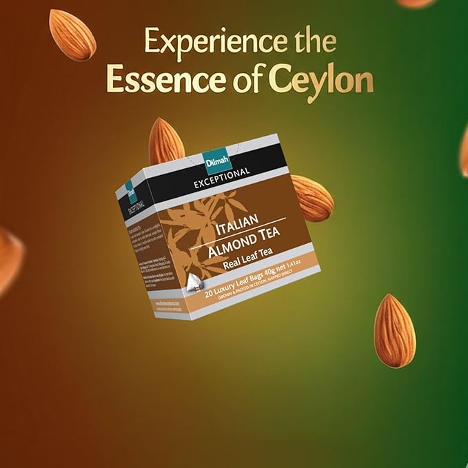 Dilmah Exceptional Italian Almond Ceylon Black Tea - 20 Luxury Leaf Tea Bags (40g) | Sweet, Fragrant, Medium Caffeine | Perfect for Afternoon & Pairing with Pastries
